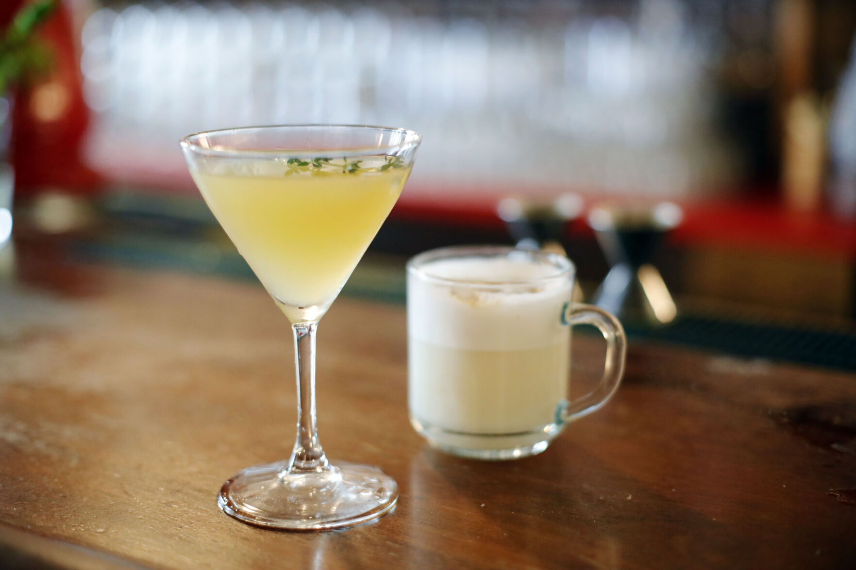 cocktail and hot drink at bar